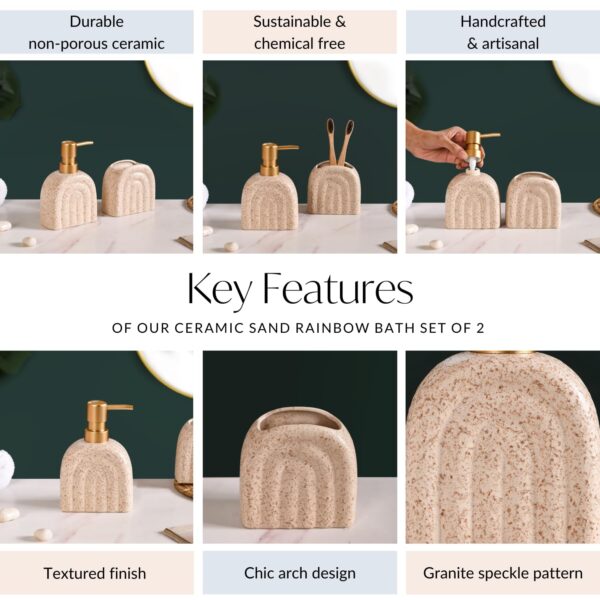 Nestasia Ceramic Textured Arched Bathroom Accessories Set of 2 - Elegant Soap Dispenser & Toothbrush Holder | Luxury Home Gift - Image 5