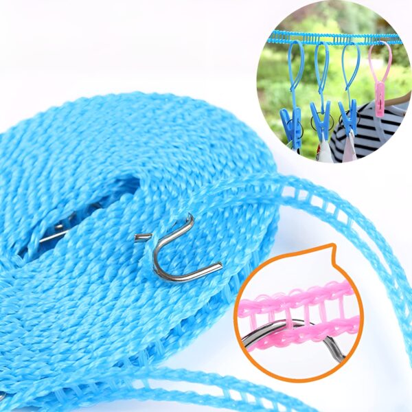 Oblivion 5 Meters Windproof Anti-Slip Clothes Washing Line Drying Nylon Rope with Hooks - Multicolor - Image 9