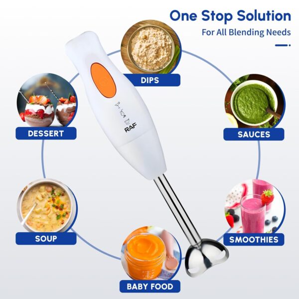 FWQPRA Electric Hand Blender With Blender Jar | 300Watt with Stainless Steel Blades | Powerful Portable Easy Control Grip Stick Mixer | Perfect for Smoothies, Puree Baby Food & Soup | White - Image 8