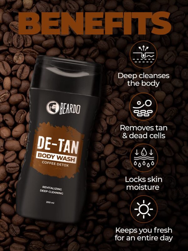 Beardo De-Tan Body Wash for Men, 200ml | Tan Removal and Caffeine Body Wash | Detan With Coffee & Aloe Extracts | For Body & Face | Refreshing Fragrance - Image 6