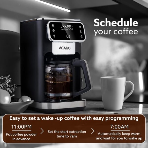 AGARO Primo Drip Coffee Maker, Brew & Drip Coffee Maker, Up to 12 Cups of Coffee, Fast Heating, Adjustable Temperature & Timer, Hot Coffee, Iced Coffee, Keep Warm, Home,Kitchen, Office - Image 3