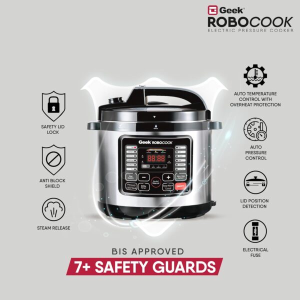 Geek Robocook Nuvo 11-in-1 Automatic Electric Pressure Cooker 8 Litre | 2 Year Warranty | 17 India Preset Menu, Instant Electric Cooker Pot, Multipurpose Electric Rice Cooker (Stainless Steel, 8L) - Image 6