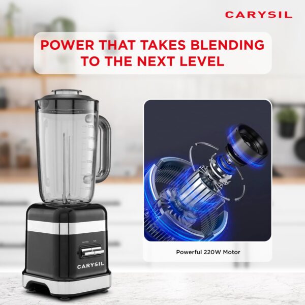 Carysil Blender | Juicer, Mixer, Grinder, Smoothie Maker | Heavy Duty ABS Body | 220 V Power with 1.2L Blender Jar | Variable Speed Control | Black Finish - Image 5