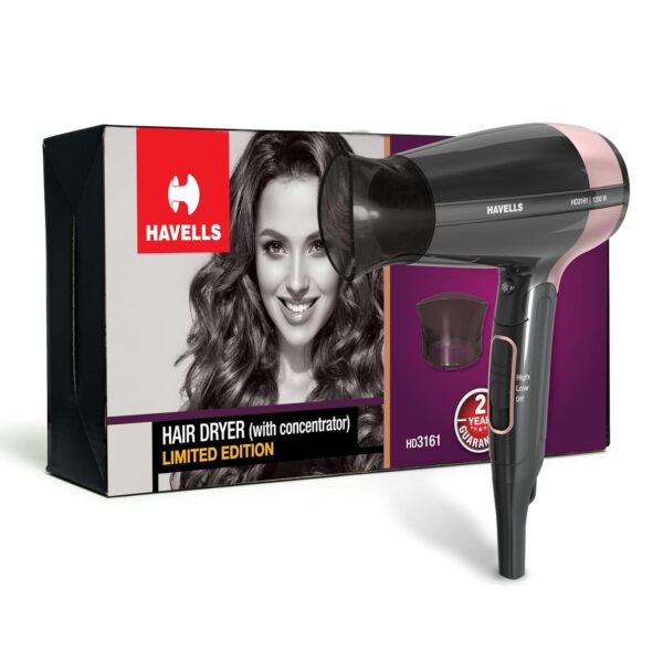 Havells 1200W Foldable Hair Dryer; 3 Heat Settings With Cool Shot (Hot/Cool/Warm),Heat Balance Technology|Cool Black|Your Perfect Blow Dry Companion For Effortless Hair Styling|Hd3161-1200 Watts - Image 2