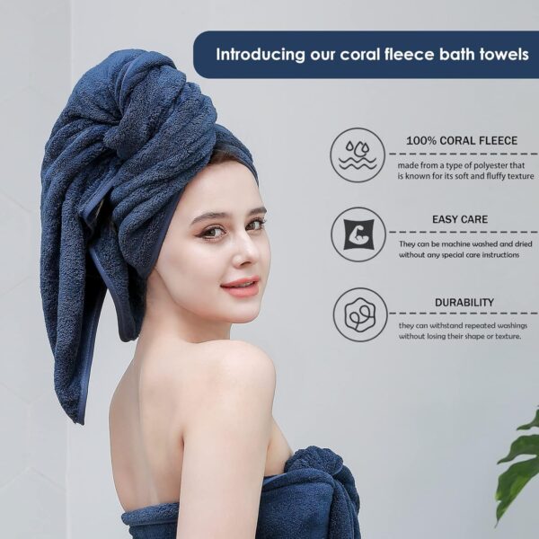 MAXOSHINE Microfiber Towels for Bath Large Size-Super Soft Coral Fleece Bathing Towel with Hook Quick Dry Super Absorbent-Bath Towel for Men and Women-70x140 cm (Dark Blue, Pack of 1) - Image 3