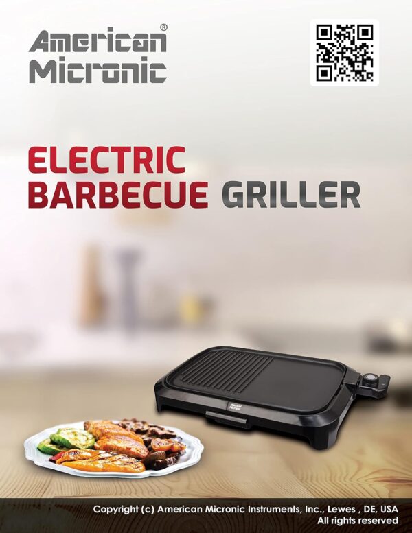 AMERICAN MICRONIC-Barbeque Griller, 1500 Watt with Variable temprature control and Toughened Glass lid (Black)-AMI-BBQ-150Dx - Image 5