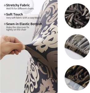 Styleys SLMC123 Polyester Blend Stretchable Washable Elastic Floral Printed Dining Chair Covers (Large, Royal Black/Gold) -Pack of 4 - Image 3