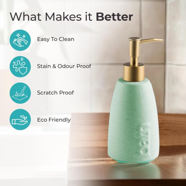 The Better Home 320ml Ceramic Soap Dispenser for wash Basin - Bottle Green | Kitchen Accessories Items | Handwash Dispenser Bottle - Image 4