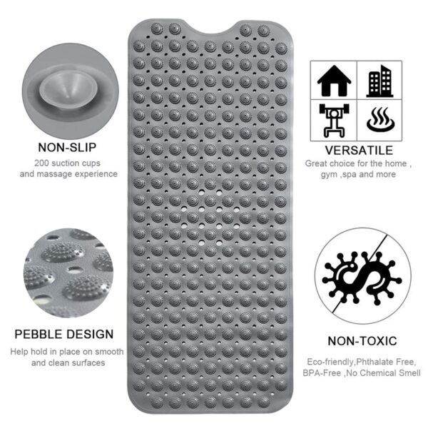 LifeKrafts Experia Anti-Slip with Suction Cup Bath Mat, 100x40cm Big Size Shower Mat (Grey Color with Accu-Pebble) - Image 4