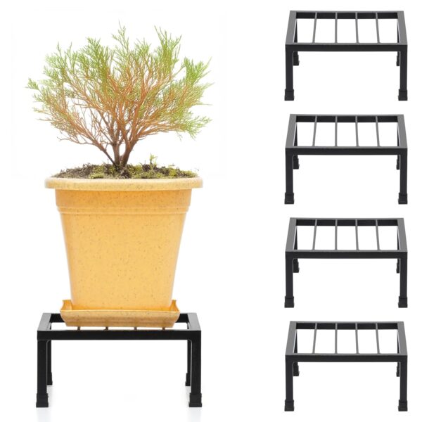 Livzing Metal Plant Stand-Iron Stand for Indoor & Outdoor Planters, Pot Stand for Plants, and Stand for Pots for Plants, Durable & Stylish - Perfect for Balcony, Terrace-(Pack of 4-Black) - Image 2