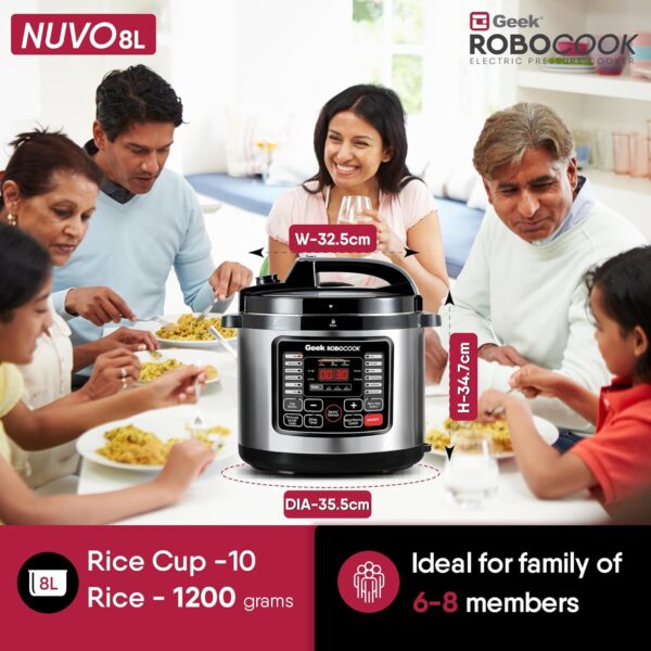 Geek Robocook Nuvo 11-in-1 Automatic Electric Pressure Cooker 8 Litre | 2 Year Warranty | 17 India Preset Menu, Instant Electric Cooker Pot, Multipurpose Electric Rice Cooker (Stainless Steel, 8L) - Image 9