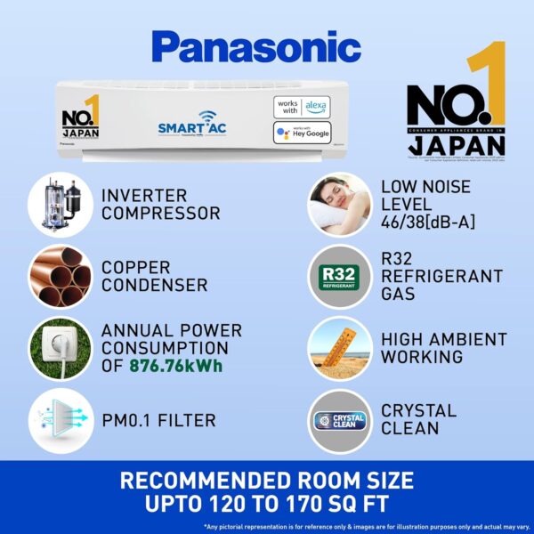 Panasonic 1.5 Ton 4 Star Wi-Fi Inverter Smart Split AC (Copper Condenser, 7 in 1 Convertible with True AI Mode, 4 Way Swing, PM 0.1 Air Purification Filter, CS/CU-NU18ZKY4W, White) - Image 3