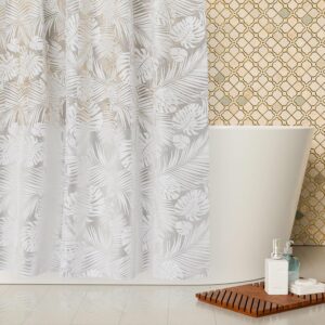 Kuber Industries Shower Curtain | PVC Shower Curtain with Hooks | Shower Curtain for Bathroom | AC Shower Curtain | Self Leaf Bathroom Shower Curtain | 7 Feet | Pack of 2 | White - Image 5