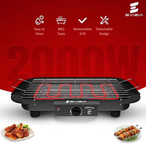 EVIZIA 2000W Electric Smokeless Portable Adjustable Temperature Control Indoor&Outdoor Barbeque Grill Set For Home Removable Water Filled Drip Tray-Black(Electric Bbq With Skewers) Free Standing - Image 10