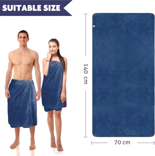 MAXOSHINE Microfiber Towels for Bath Large Size-Super Soft Coral Fleece Bathing Towel with Hook Quick Dry Super Absorbent-Bath Towel for Men and Women-70x140 cm (Dark Blue, Pack of 1) - Image 4