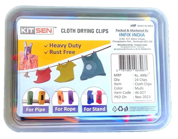 KITSEN 24 Pcs Cloth Drying Clips, Clothes Pegs for Rope/Stand/Pipe Packed in Storage Box (Multi Color) - Image 8