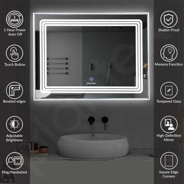 Plantex LED Mirror for Bedroom/Wall with 3 Lighting Option/Smart Mirror for Living Room/Bedroom/Dressing Room - Rectangle Shape (18 X 24 Inch) - Image 4