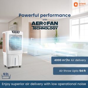 Orient Electric Aerostorm 92 L Desert Air Cooler For Home | Densenest Honeycomb Pads For More Cooling| Inverter Compatible | 4000 Mch High Air Delivery | Auto-Fill Feature |Air Cooler For Room | White - Image 3