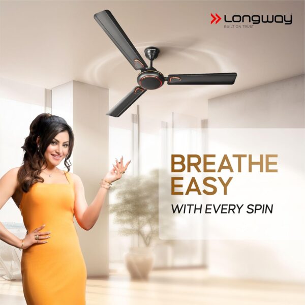 LONGWAY Kiger P1 1200 mm/48 inch Ultra High Speed 3 Blade Anti-Dust Decorative Star Rated Ceiling Fan (Smoked Brown, Pack of 1) - Image 3