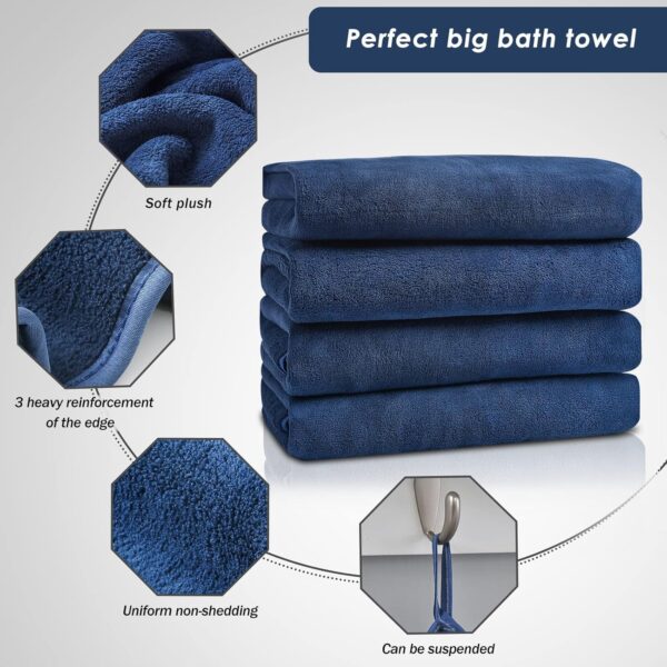 MAXOSHINE Microfiber Towels for Bath Large Size-Super Soft Coral Fleece Bathing Towel with Hook Quick Dry Super Absorbent-Bath Towel for Men and Women-70x140 cm (Dark Blue, Pack of 1) - Image 6