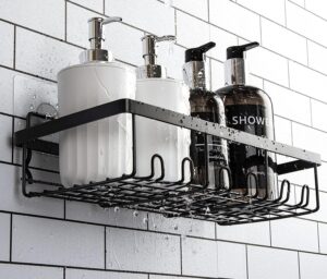 SaleOn Metal Set Of 4 Shower Caddy Shelf Organizer Rack, Self Adhesive Black Bathroom Shelves Basket, Home Farmhouse Wall Shower Inside Organization And Storage Decor Accessories - Black - Image 5