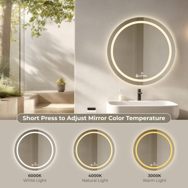 LUPPRA Glass Round 24X24 Inch Wall-Mounted LED Mirror with Smart Sensor and 3-Color Light (Warm, White, Natural) | Mirror Light, Wash Basin Wall Mirror, Fancy Washbasin Mirror,Smart LED Design - Image 8