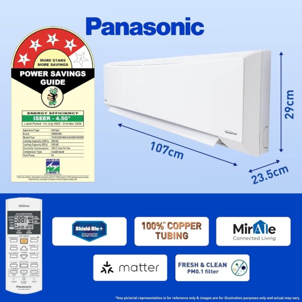 Panasonic 2 Ton 4 Star Wi-Fi Inverter Smart Split AC (Copper Condenser, 7 in 1 Convertible with True AI Mode, 4 Way Swing, PM 0.1 Air Purification Filter, CS/CU-NU24ZKY4W, White) - Image 5