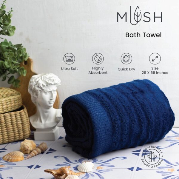 Mush Bamboo Towels for Bath Large Size | 600 GSM Bath Towel for Men & Women | Soft, Highly Absorbent, Quick Dry,and Anti Microbial | 75 X 150 cms (Pack of 1, Navy Blue) - Image 4