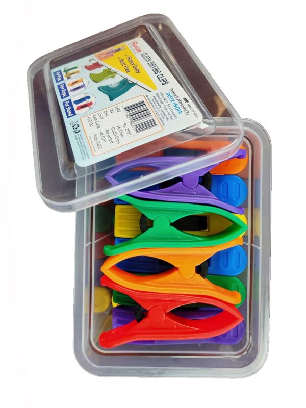 Swish 16 Pcs Cloth Drying Clips, Clothes Pegs for Rope/Stand/Pipe Packed in Storage Box (Multi Color) - Image 2