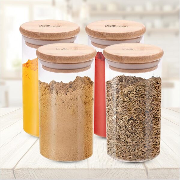 The Better Home Borosilicate Glass Jars with Bamboo Lid|Pack of 4-300 ml Each|Spice Jars for Kitchen|Airtight Kitchen Containers Set|Glass Jars for Spices,Dry Fruits,Nuts,Sugar,Salt,Transparent - Image 8