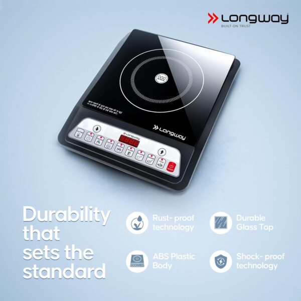 Longway Elite Plus IC 2000 Watt Induction Cooktop with Auto Shut-Off & Over-Heat Protection With 8 Cooking Mode & BIS Approved | 1-Year Warranty | (Black, Push Button) - Image 4