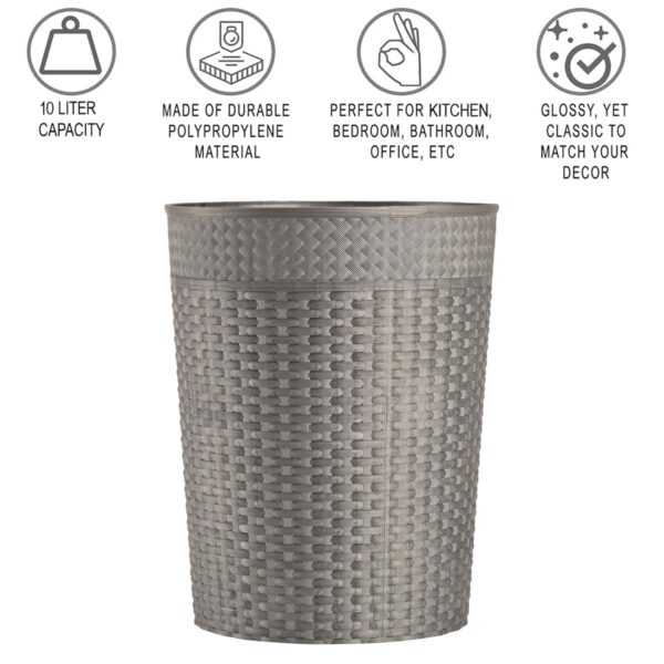 Kuber Industries 10 Litre Dustbin for Kitchen & Home | Hygienic Waste Box for Bedroom & Office Toilets | Durable Under Sink Diaper Garbage Holder | Check Design - Grey - Image 5