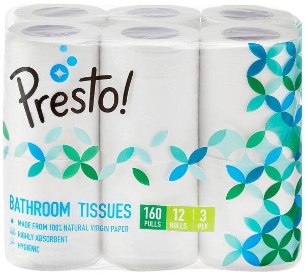 Amazon Brand - Presto! 3 Ply Toilet Paper Roll | 1920 Pulls | 160 Pulls x 12 Rolls | Soft and Highly Absorbent | OBA-Free | Smooth Feel | 100% Natural Virgin Cellulose Fiber - Image 2