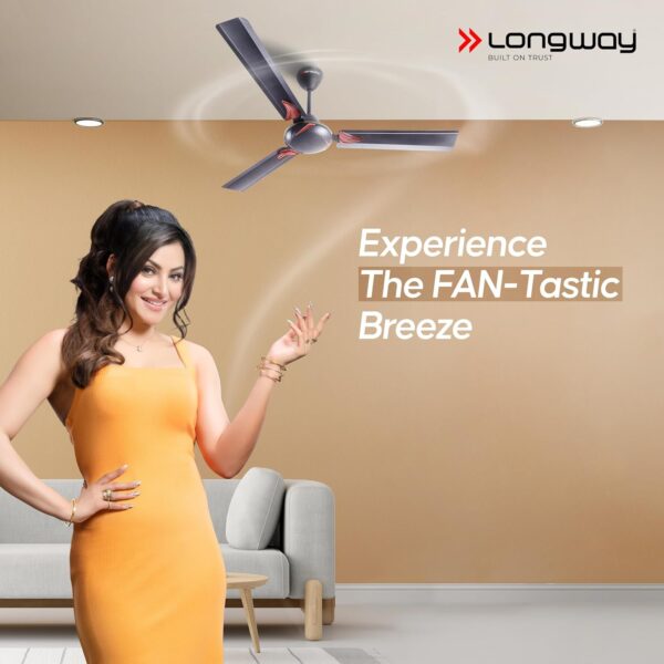 LONGWAY Creta P1 1200 mm/48 inch Ultra High Speed 3 Blade Anti-Dust Decorative Star Rated Ceiling Fan (Smoked Brown, Pack of 1) - Image 3