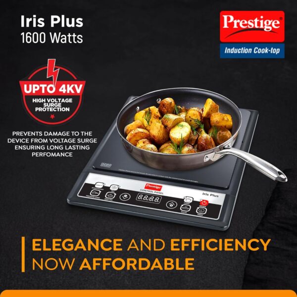 Prestige Iris Plus 1600 Watts Induction Cooktop with Automatic Voltage Regulator | Indian Menu Option |Anti-Magnetic Wall | Timer with User Pre-set | 1 Year Warranty | Black - Image 3