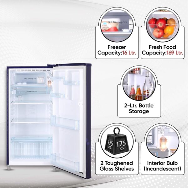 LG 185 L, 4 Star, Smart Inverter, Direct-Cool Single Door Refrigerator (GL-B199OBEY, Blue Euphoria, Smart Connect & Fast Ice Making) - Image 4