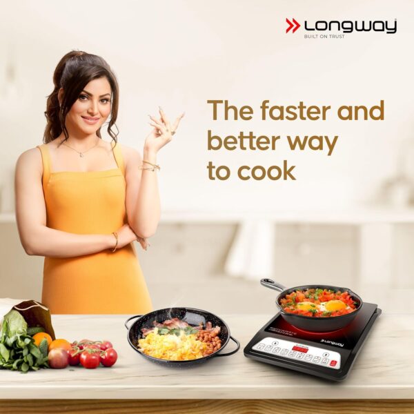 Longway Elite Plus IC 2000 Watt Induction Cooktop with Auto Shut-Off & Over-Heat Protection With 8 Cooking Mode & BIS Approved | 1-Year Warranty | (Black, Push Button) - Image 3