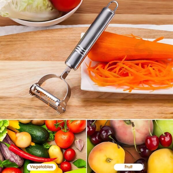 Vivatra Dual 2-in-1 Peeler and Slicer for Vegetables and Fruits with Julienne and Serrated Blades, Stainless Steel Kitchen Tool - Image 5