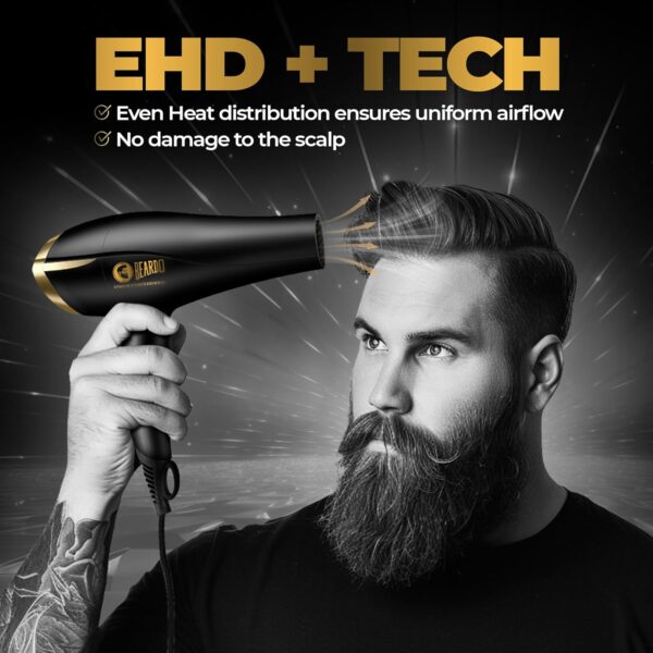 Beardo Studio Professional Tornado Hair Dryer with 2000 Watts Power | AC Motor, Concentrator, Diffuser, 2 Speeds, 3 Temperature Settings & Cool Shot feature | Suitable for Professional Drying Experience | Gift For Brother | Gift For Friends - Image 10