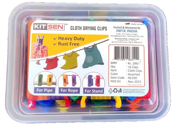 Swish 16 Pcs Cloth Drying Clips, Clothes Pegs for Rope/Stand/Pipe Packed in Storage Box (Multi Color) - Image 8