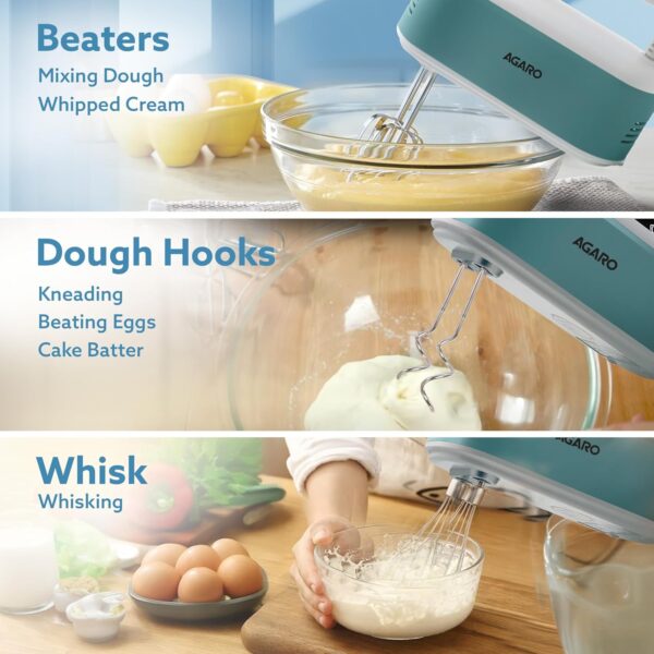 AGARO Regency Hand Mixer, Hand Mixer Blender, Detachable Beaters & Whisker/Dough Hooks, 300W, 5 Speed Settings - Image 7