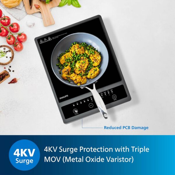 Philips HD4934/00 1300W Induction Cooktop with Triple MOV for 4kW surge protection with soft touch control | 7 Preset Menus | 3 Years warranty on Coil - Image 6