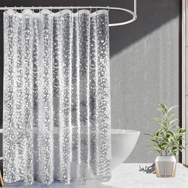 Kuber Industries Shower Curtain (8 Feet) Bathroom Curtain | AC Curtains | PVC Waterproof Bathtub Curtain | 8 Rings Curtain | Bathroom Window Curtain | Stone Print | Transparent - Image 2