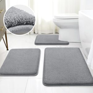 Hopopro 3 Piece Bathroom Rugs Bath Mat Set, Velvet Memory Foam Bath Mats for Bathroom - Non-Slip, PVC Backing Bath Rugs, Washable Bathroom Rug Mats -Grey Bathroom Rug Set - Image 9