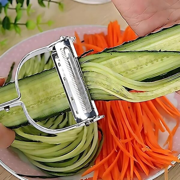 Vivatra Dual 2-in-1 Peeler and Slicer for Vegetables and Fruits with Julienne and Serrated Blades, Stainless Steel Kitchen Tool - Image 9