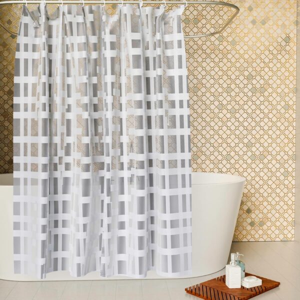 Kuber Industries Shower Curtain | PVC Shower Curtain with Hooks | Shower Curtain for Bathroom | AC Shower Curtain | Self Check Bathroom Shower Curtain | 7 Feet | White - Image 2