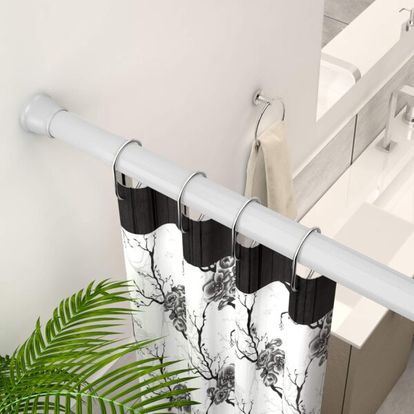 Story@Home - Shower Curtain Rod, Adjustable Curtain Rod, Tension Spring Installation (No Tools Needed), Sturdy & Rust-Proof Curtain Rod, 41-70 Inches, White | Curtain Rods No Drilling for Wall - Image 3