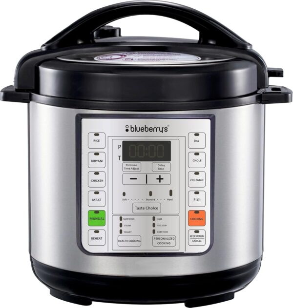 Blueberry’s Electric Pressure Cooker 6-Litres Stainless Steel 7-in-1 Electric Pressure Cooker, Outer Lid, Slow Cooker, Rice Cooker, Steamer, Sauté, Yogurt Maker, Warmer- Silver (6-Litre) - Image 2