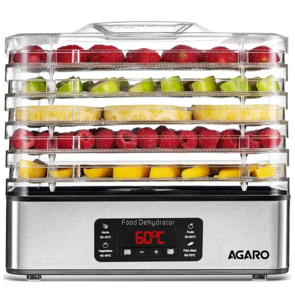 AGARO Regal Food Dehydrator, 5 Stackable Stainless Steel Trays, Digital Adjustable Timer & Temperature Control, Food Preserver Machine with Drying Capacity for Fruits, herbs, Veggies, Silver - Image 2