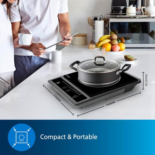 Philips HD4934/00 1300W Induction Cooktop with Triple MOV for 4kW surge protection with soft touch control | 7 Preset Menus | 3 Years warranty on Coil - Image 4